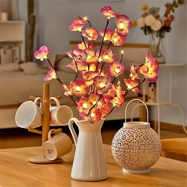 1pc Beautiful Purple Phalaenopsis Flower Branch Lamp 20 LED Flower Lights, Powered by 2AA Batteries, Suitable for Home and Garden Decoration, Indoor, Bedroom, Wedding, Christmas, Halloween, Holiday Decoration, Batteries Not Included