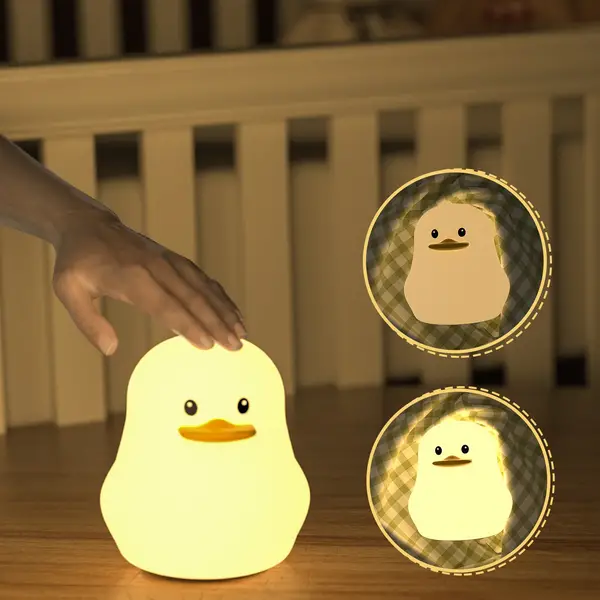 Duck Night Light - Cute Silica LED Rechargeable Soft Nightlights for Room Decoration, Multiple Colors Silicone Night Light, Kawaii Duck Lamp