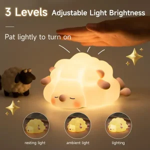 Sheep LED Night Light - 3-Level Dimmable Nightlight, Food Grade Silicone Squishy Lamp Perfect Bedside Touch Lamp with 30 Min Timer for Room Decoration