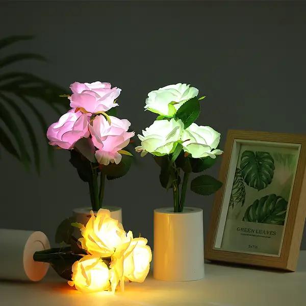 LED Rose Night Lamp, Creative Home Decor, Battery-Powered 36V, USB, Decorative Flower Bouquet, Festive Atmosphere Light, LED Simulation Flower, No Battery Included