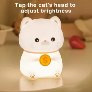 1pc Cute Cat Night Light, Silicone Dimmable Timed Bedside Lamp, Rechargeable Night Light For Bedroom, Gifts For Boys Girls Birthday Christmas