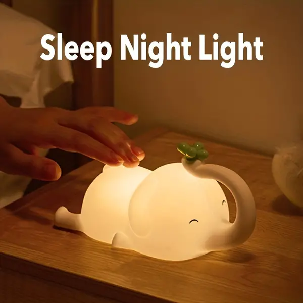 Adorable USB Rechargeable Elephant Night Light with Touch Control, 3 Adjustable Brightness Levels, LED Bedside Lamp, Perfect for Home Decor, Birthday, Holiday and Christmas Gifts, Includes Power Cord