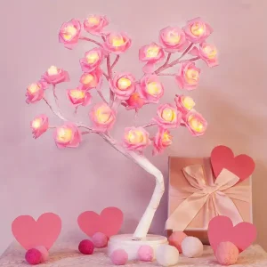 Rose Tree Light, Pink Rose Night Light, LED Desktop Pink Tree Light, Valentine's Day Decorative USB F Battery Powered Flower Light, Mother's Home Party Wedding Room Girl Gift