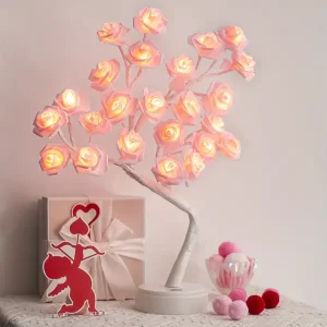 Rose Tree Light, Pink Rose Night Light, LED Desktop Pink Tree Light, Valentine's Day Decorative USB F Battery Powered Flower Light, Mother's Home Party Wedding Room Girl Gift