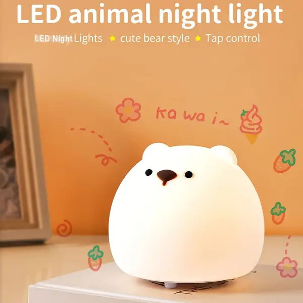 Cute Bear Night Light 7 LED Colors Changing, Tap Control LED Table Lamp, USB Rechargeable Birthday Gifts For Girls, Boys, Friends, Parents