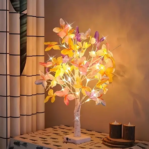 2-pack, Butterfly Flower Artificial Tree Lights, 24LED Lights, Suitable For Bedroom, Living Room, Office Decoration, Christmas, Thanksgiving, Wedding Scene Layout, Portable Night Light, USB + Battery Box Power Supply