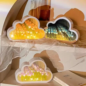 20-Tulip & Cloud LED Night Light - Tulip Cloud Mirror Night Lights DIY Kit, USB Powered LED Luminescence - Perfect Birthday Gift for Family & Friends