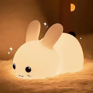 Kids Kawaii Rabbit Night Light, 7 Colours Silicone Lamp, Portable USB Rechargeable Bedside Lamp, Rabbit Decoration Kawaii Gift For Kids