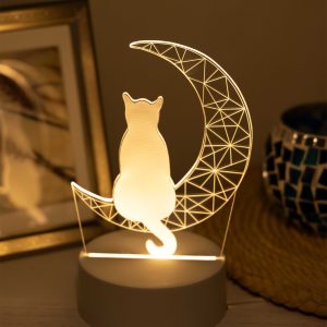 1pc USB 3D Glowing Moon Cat Night Light - Creative Home Decor and Birthday FHoliday Gift