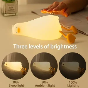 Cute Soft Lying Flat Duck Night Light - 3 Levels Dimmable, Food Grade Silicone, LED Novelty Animal Light For Breastfeeding, Nursery, Room Decoration - Soft, Cute And Gentle Lighting Companion