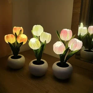 1pc LED Tulip Lamp with Vase - USB Powered Night Light for Home Decor and Mother's Day Gift