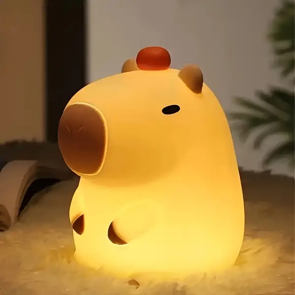 1pc Cute Cartoon Capybara Animal Night Lamp, Bedside Night Light Birthday Gift, Capybala Modern Silicone Night Light, Rechargeable Dimming LED Light Source Sleeping Light For Bedroom Bedside