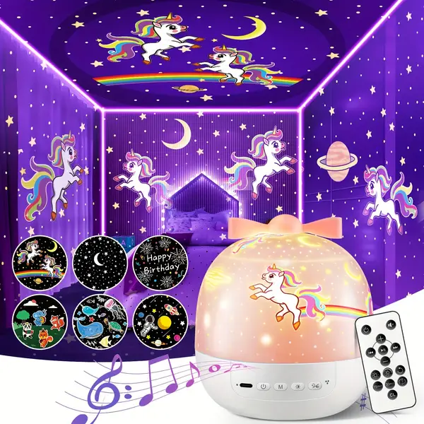 USB Rechargeable Starry Night Light Projector with 15 Films, 10 White Noises FLullabies, and Portable Sound Machine - Perfect for Adults and Kids, Ideal Christmas Gift for Unicorn Lovers and Hotel Use