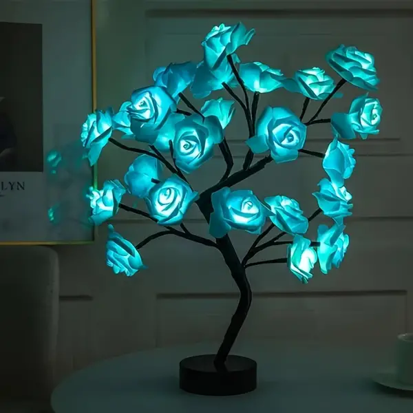 24-Head Rose Flower Tree Lamp - USB Plug Table Light for Wedding, Valentine's Day, Christmas Decoration - Romantic and Elegant Ambiance