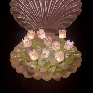 A set of DIY upgraded large shell tulip night light, creative gift bedside table atmosphere light luminous ornaments cute desktop ornaments table decorations fun crafts DIY Mother's Day classmate birthday special gift bedroom shell led night light