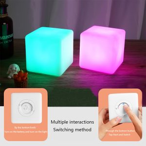 Mother's Day Multicolor LED Cube Night Light - Push Button Control, Battery Powered Desk Decor Atmosphere Lamp with Color Changing, Non-Rechargeable Button Battery, Wireless, No Plug - Single Pack