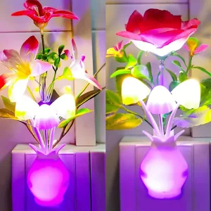 LED Smart Flower Night Light With US Plug, Night Light With Sensor Control, Home Living Room Bedroom Decor Halloween, Christmas Gift