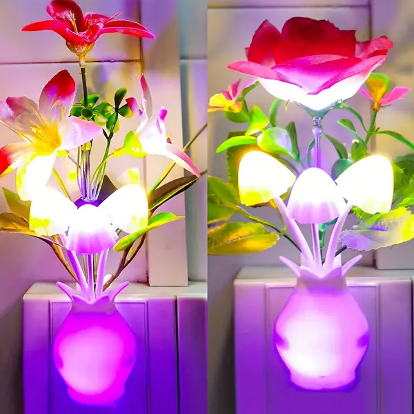 LED Smart Flower Night Light With US Plug, Night Light With Sensor Control, Home Living Room Bedroom Decor Halloween, Christmas Gift