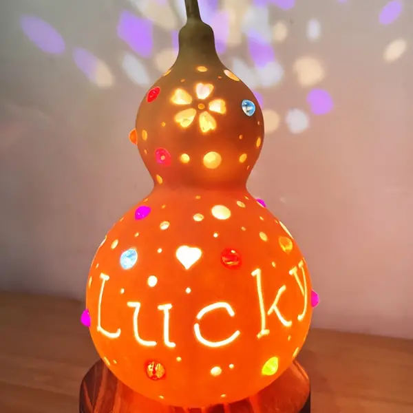 Handcrafted Gourd Night Light with Projection - USB Powered, Hand-Carved Lucky Charm Bedside Lamp