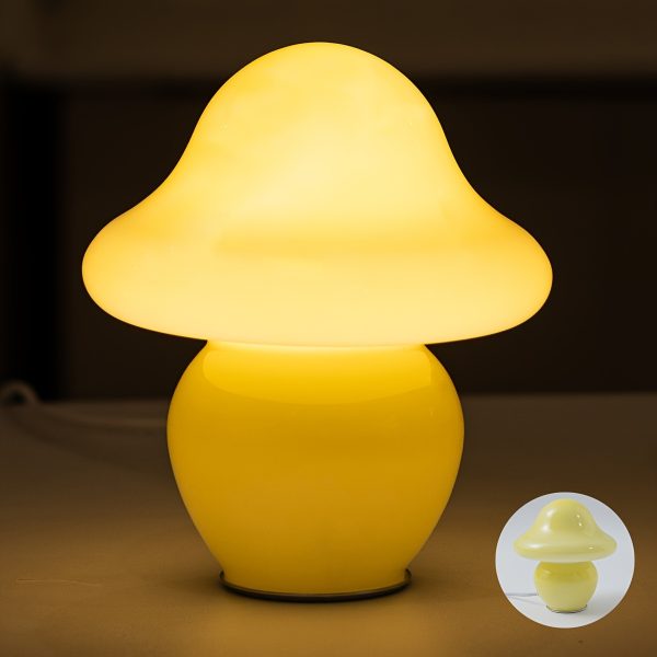 1 piece of milk yellow glass mushroom desk lamp bedroom, living room, bedroom beauty lamp, lovely bedside desk lamp (milk yellow). Creative mushroom desk lamp, furniture decoration desk lamp, warm color wind heart-warming gift. Book lamp, night lamp